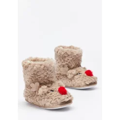 Be You Kids Christmas Reindeer Slippers in Brown