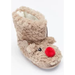 Be You Kids Christmas Reindeer Slippers in Brown