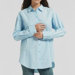 Be You Stripe Long Sleeve Relaxed Fit Shirt in Blue