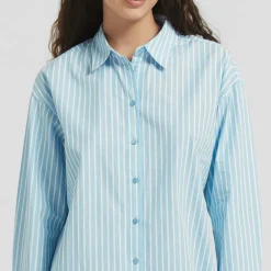 Be You Stripe Long Sleeve Relaxed Fit Shirt in Blue