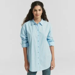 Be You Stripe Long Sleeve Relaxed Fit Shirt in Blue