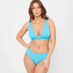 Be You Textured Triangle Bikini Top in Blue