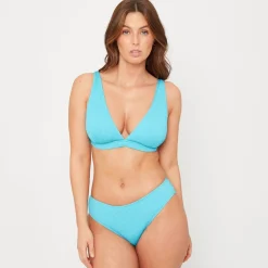 Be You Textured Triangle Bikini Top in Blue