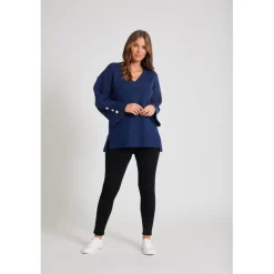 Be You V-Neck Button Sleeve Relaxed Sweater in Blue