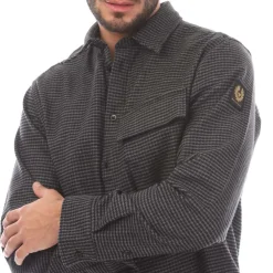 Belstaff Cotton Houndstooth Scale Shirt in Black