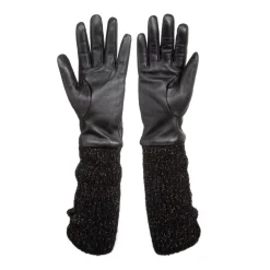 Biba Knitted Leather Gloves in Black
