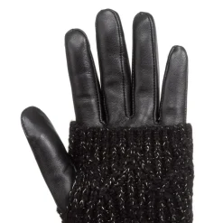 Biba Knitted Leather Gloves in Black