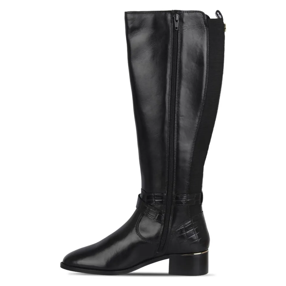 Biba Leather Croc Knee High Boot in Black