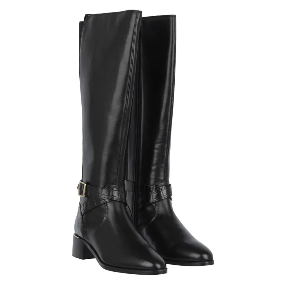Biba Leather Croc Knee High Boot in Black