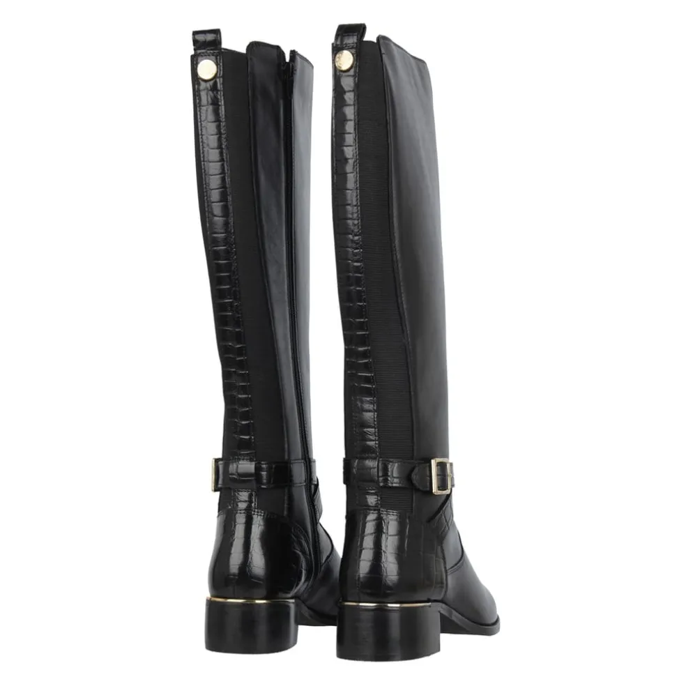 Biba Leather Croc Knee High Boot in Black