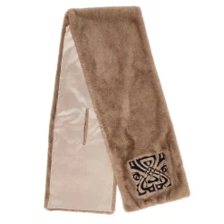 Biba Logo Faux Fur Scarf in Brown