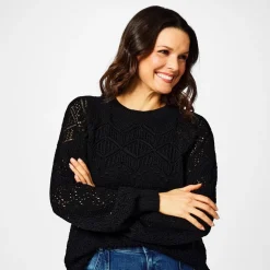 Biba Pointelle Knitted Jumper in Black