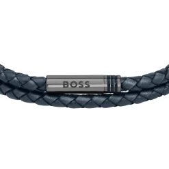 Boss Ares Double Wrap Leather Bracelet in Blue