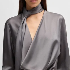 Boss Bascarva Long Sleeve Scarf Neckline Dress in Grey