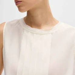 Boss Bemiula Pleat-Front Sleeveless Blouse in White