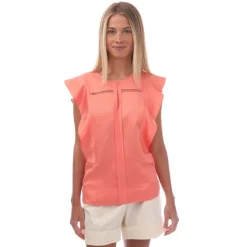 Boss Bileina Flutter Sleeve Blouse in Coral