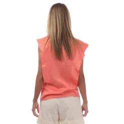 Boss Bileina Flutter Sleeve Blouse in Coral