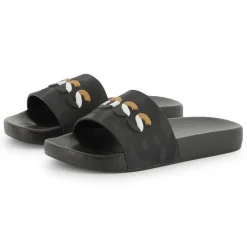Boss Camo Flat Heel Open Toe Slides in Black