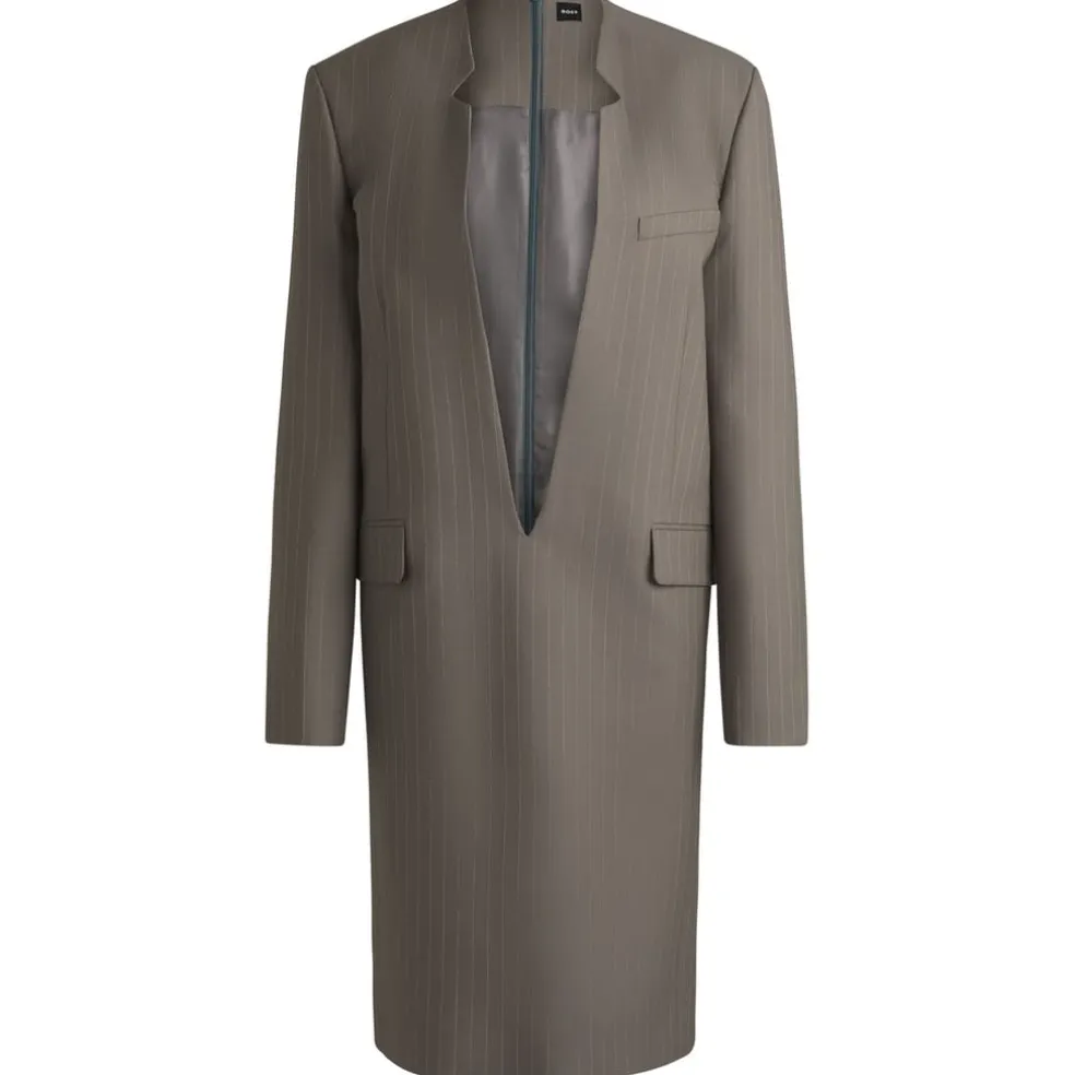 Boss Davee V-Front Pinstripe Dress in Grey