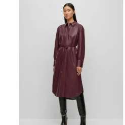 Boss Dibanora10 Belted Shirt Dress in Red