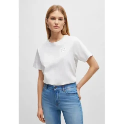 Boss Double Monogram Embroidery Top in White
