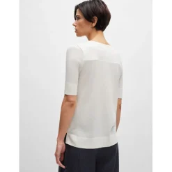 Boss Eleanza Short Sleeve Silk Top in White