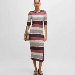 Boss Etanah Structured-Stripe Dress in Tortoiseshell