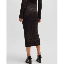 Boss Farmina Ribbed Knit Midi Skirt in Brown