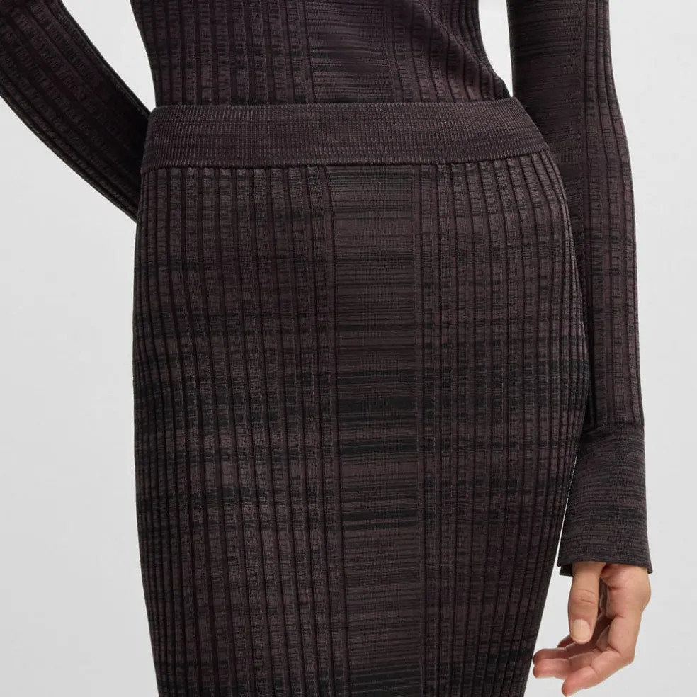 Boss Farmina Ribbed Knit Midi Skirt in Brown