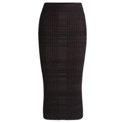 Boss Farmina Ribbed Knit Midi Skirt in Brown