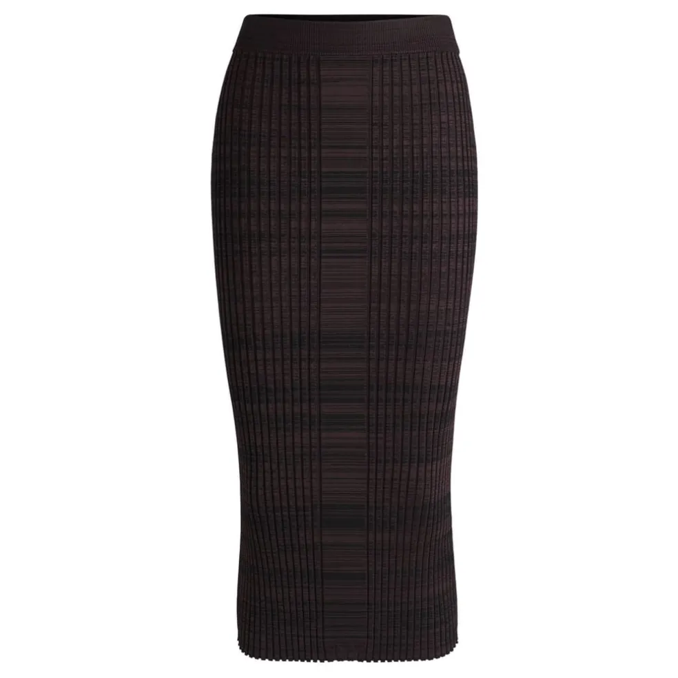Boss Farmina Ribbed Knit Midi Skirt in Brown