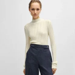 Boss Fatirami Structured Stripes Sweater in White