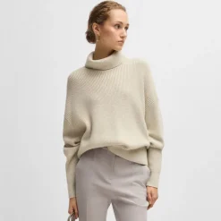 Boss Fernadina Ribbed Rollneck Sweater in Beige