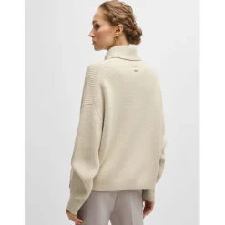 Boss Fernadina Ribbed Rollneck Sweater in Beige