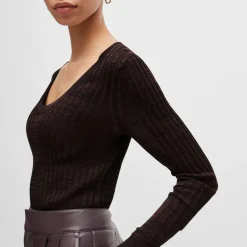Boss Firama Scoop-Neck Sweater in Brown