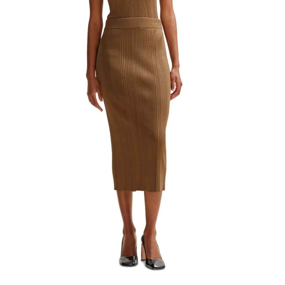 Boss Freedah Knitted Pencil Skirt in Brown