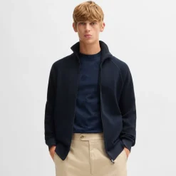 Boss H-Domico Full-Zip Cardigan in Dark Blue