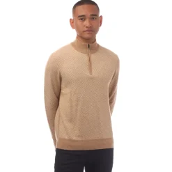 Boss H-Eltorino Quarter-Zip Sweater in Beige