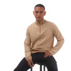 Boss H-Eltorino Quarter-Zip Sweater in Beige