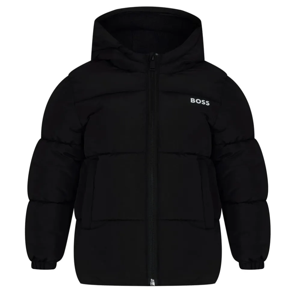 Boss Hooded Regular Fit Puffer Coat in Black