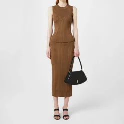 Boss Knitted Pencil Skirt in Brown