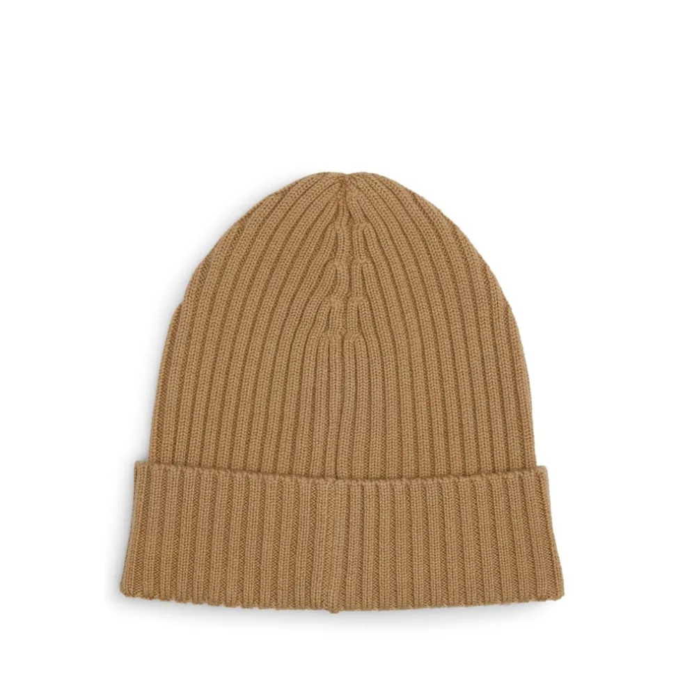 Boss Lara Embroidered Logo Beanie in Beige