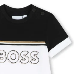 Boss Lettering Crew Neck Short Sleeve Onesie in White