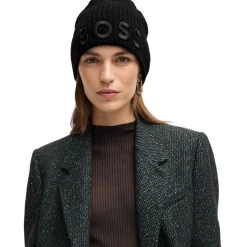Boss Logo Embossed Lara Beanie in Black