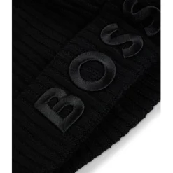 Boss Logo Embossed Lara Beanie in Black