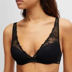 Boss Logo Trim Underwired Bra in Black