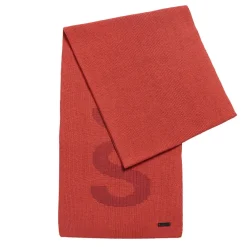 Boss Mens Cotton-Blend Scarf with Logo Structure in Red