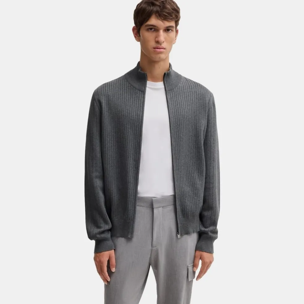Boss Mock Neck Regular Fit Sweater in Grey