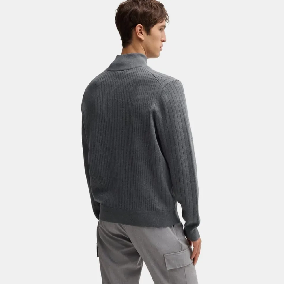 Boss Mock Neck Regular Fit Sweater in Grey