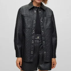 Boss Monogram Embossed Button-Up Shirt in Black